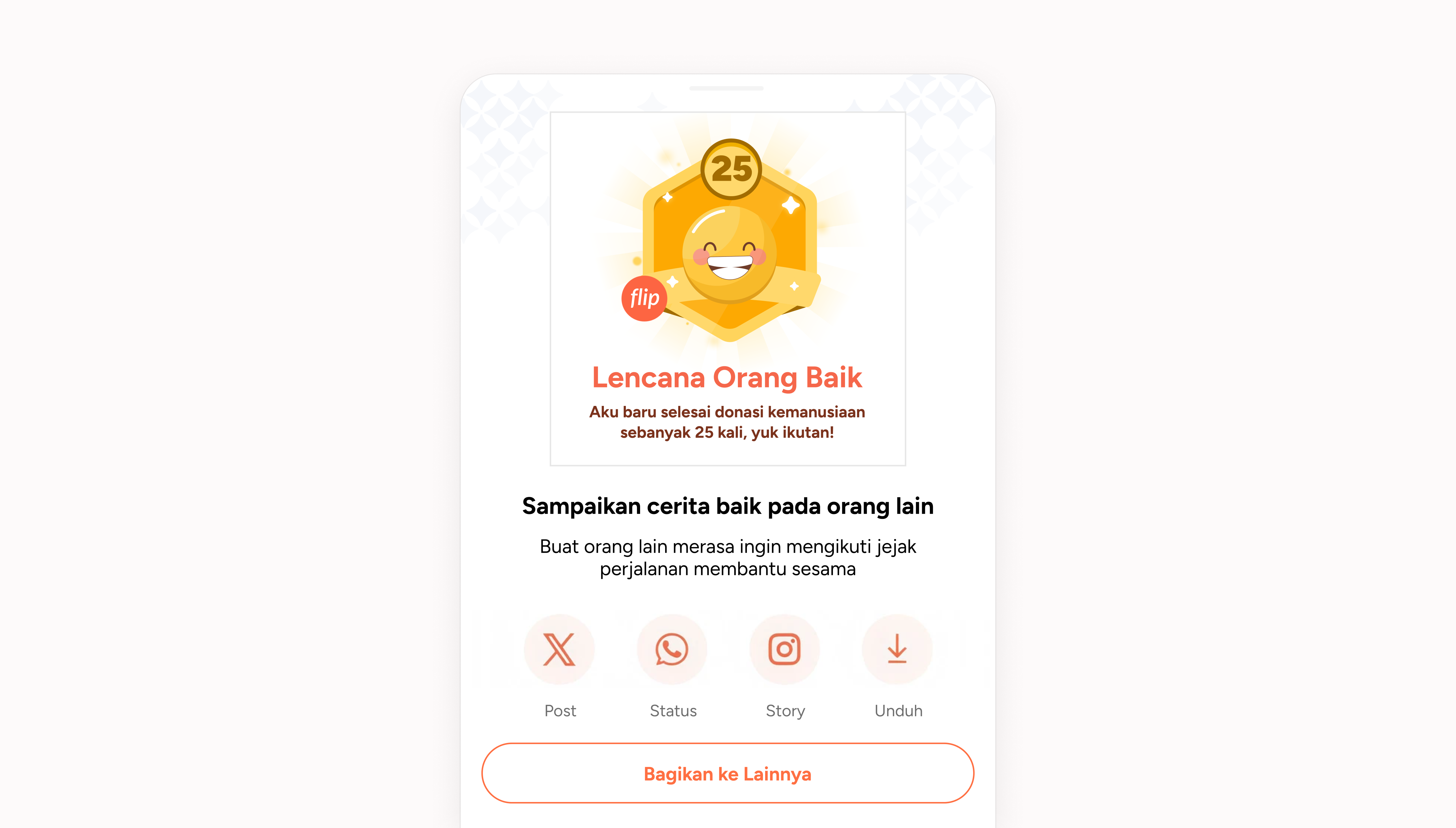 Sharing the Kind Giver badge through social platforms.